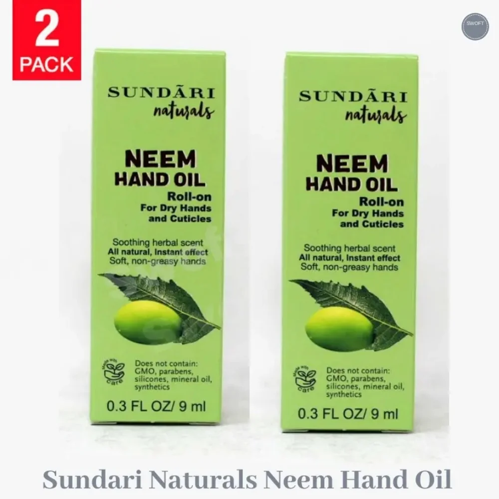 2 Pack-  SUNDARI Neem Hand Oil (Roll On For Dry Hands, Feet, and Cuticles)